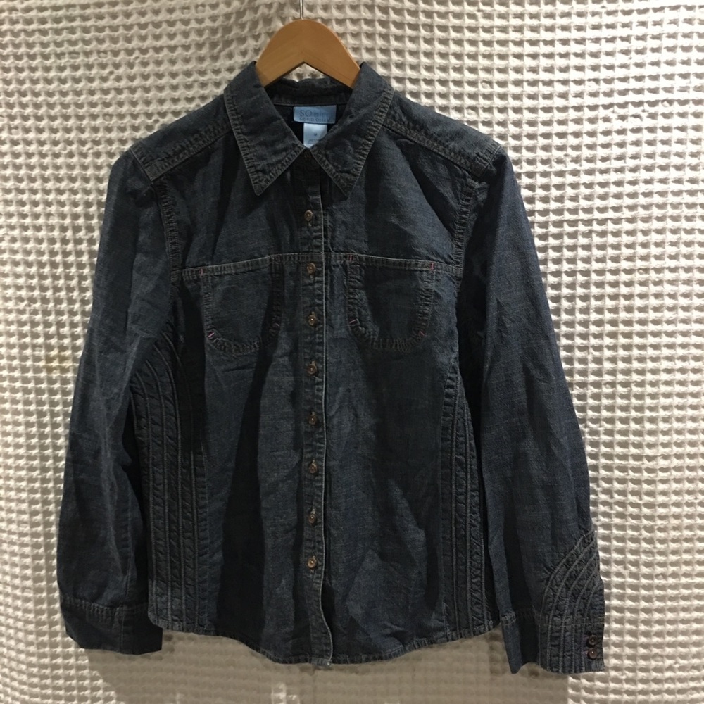 Sigrid Olsen cotton denim shirt w/pitched details